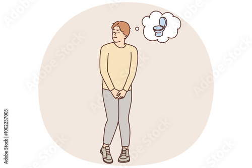Stressed man standing and want to pee