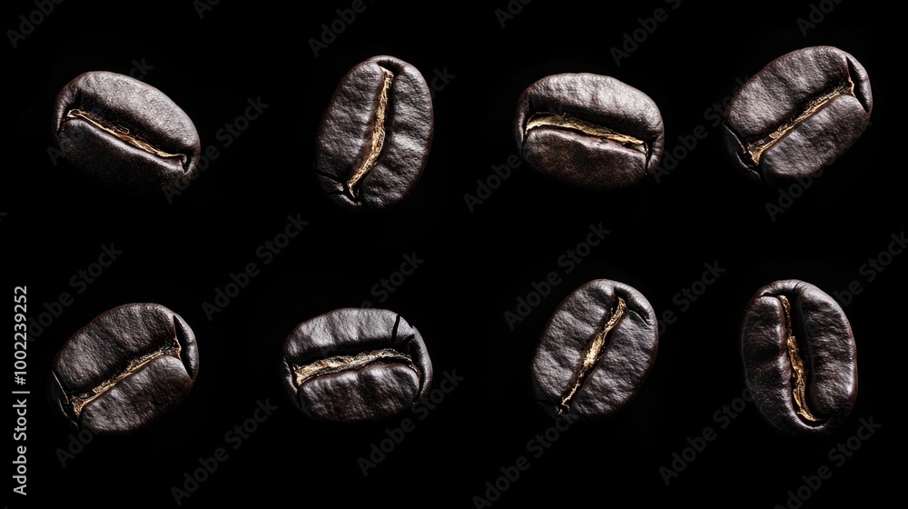 Black coffee beans arranged artistically, highlighting their raw beauty and aroma Black coffee beans arranged artistically, highlighting their raw beauty and aroma