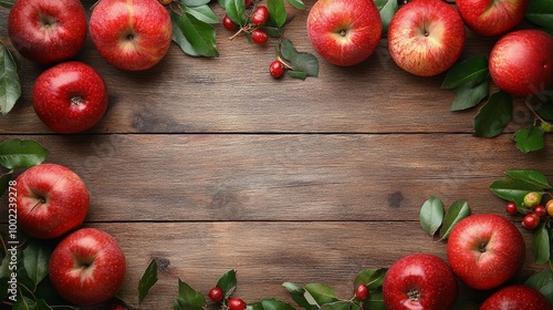 Fresh apples and cranberries arranged beautifully on a textured background fo...