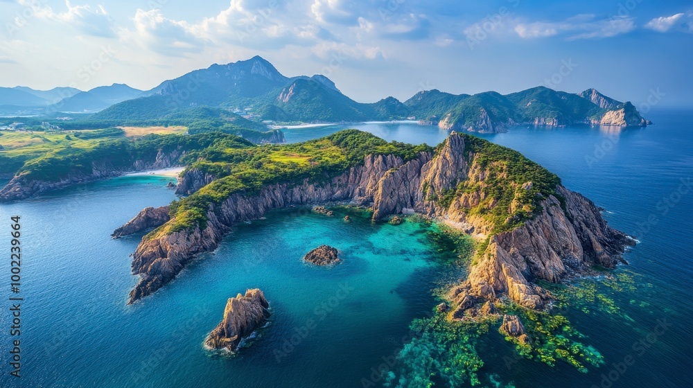 Obraz premium A picturesque view of the Saryangdo Island, known for its natural beauty and hiking trails.
