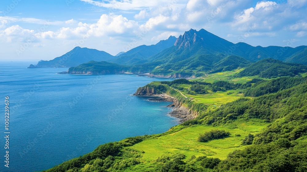 A picturesque view of the Saryangdo Island, known for its natural beauty and hiking trails. A picturesque view of the Saryangdo Island, known for its natural beauty and hiking trails.