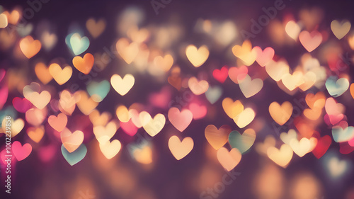  Love symbol heart shpaes in  colorful bokeh lights, concept for Valentine's Day, wedding etc. AI generated image photo