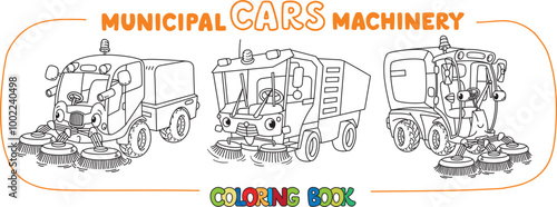 Funny small municipal cars with eyes