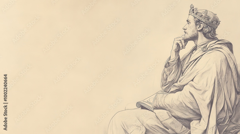 Fototapeta premium The Futility of Wisdom Seeking in Ecclesiastes, Depicted by a King in Thoughtful Contemplation