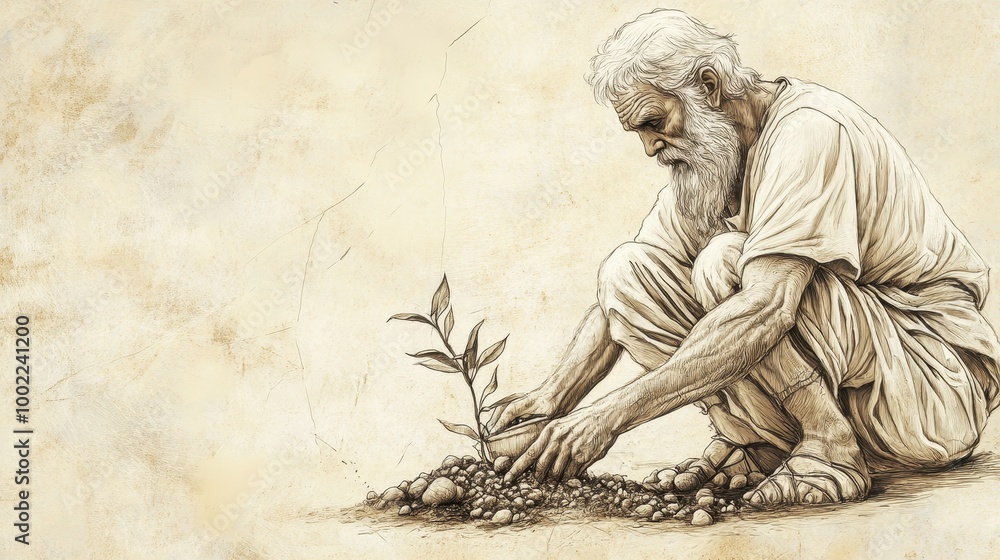 Fototapeta premium The Soil of Wisdom and Folly: A Fool’s Rocky Planting Versus a Wise Harvest