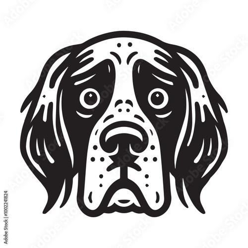 English Setter Dog Face Clipart Design - Dog Face Logo - English Setter Vector illustration in black and white