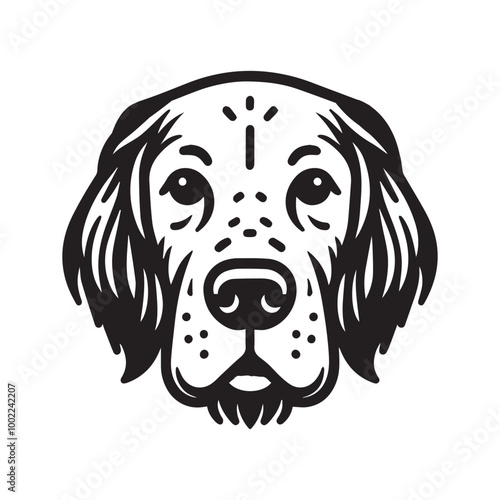 English Setter Dog Face Clipart Design - Dog Face Logo - English Setter Vector illustration in black and white