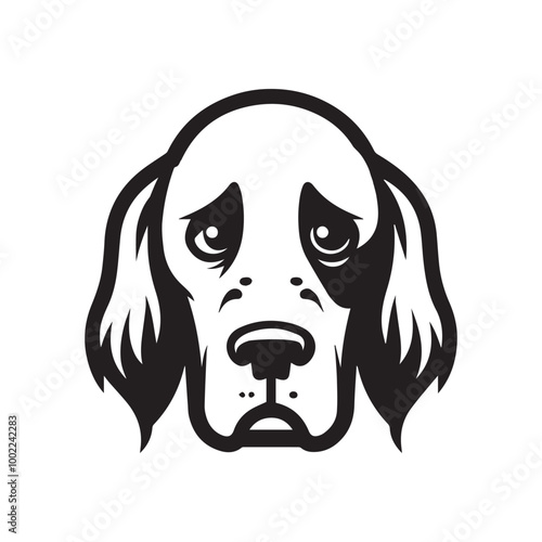 English Setter Dog Face Clipart Design - Dog Face Logo - English Setter Vector illustration in black and white