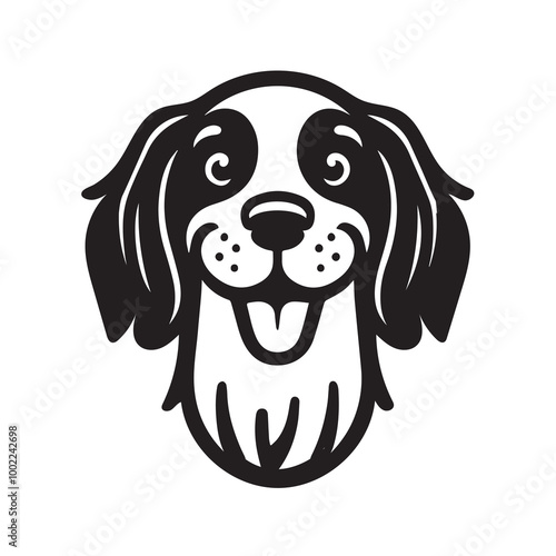 English Setter Dog Face Clipart Design - Dog Face Logo - English Setter Vector illustration in black and white