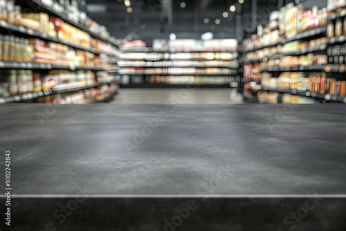 Grey Countertop with Blurred Supermarket Aisles Background Illustration