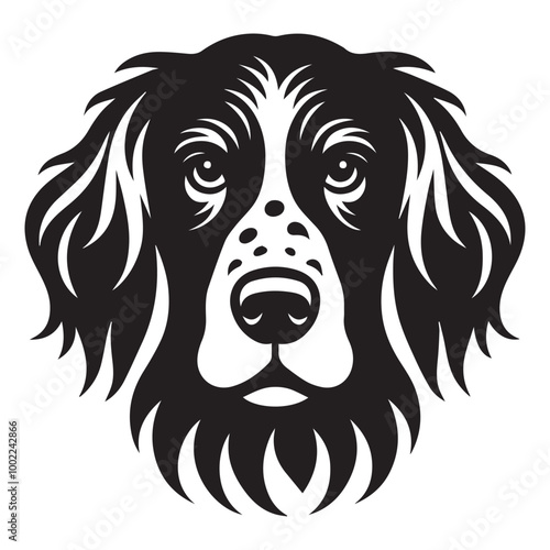 English Setter Dog Face Clipart Design - Dog Face Logo - English Setter Vector illustration in black and white