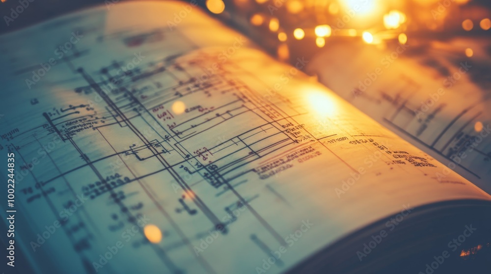 Close-up of an engineering textbook open to a page with mathematical diagrams and formulas for structural analysis Close-up of an engineering textbook open to a page with mathematical diagrams and formulas for structural analysis