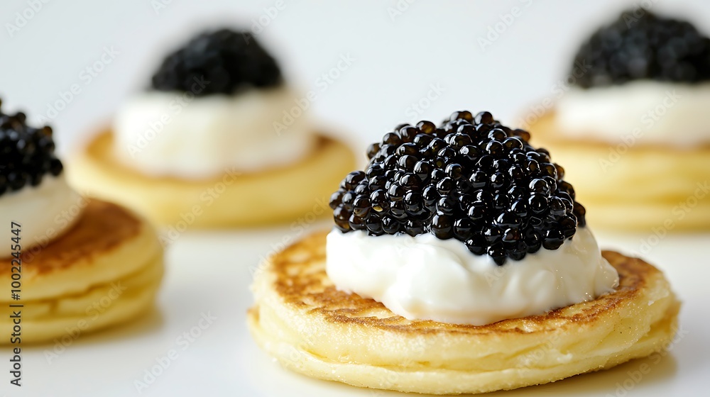 Black Caviar on Crispy Pancakes with Sour Cream Black Caviar on Crispy Pancakes with Sour Cream