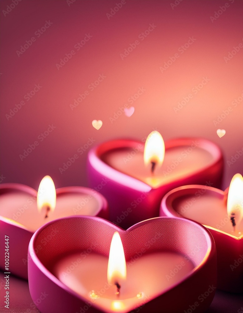 Heart-shaped candles glow. Heart-shaped candles glow.