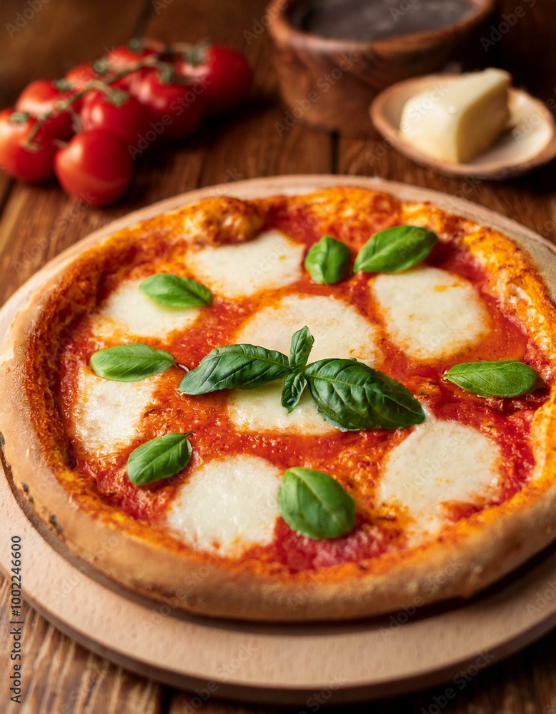 Fresh Margherita pizza with basil Fresh Margherita pizza with basil