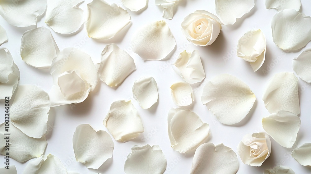 A cluster of white blooms atop a pristine background, featuring a lone flower amidst the petals A cluster of white blooms atop a pristine background, featuring a lone flower amidst the petals
