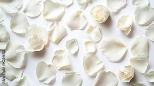  A cluster of white blooms atop a pristine background, featuring a lone flower amidst the petals