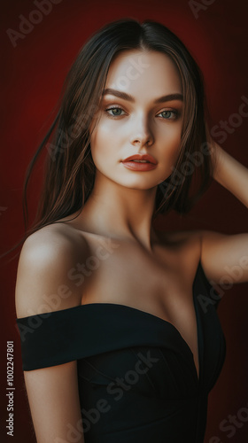 Elegante junge Escort Dame, stilvolles Portrait, Professionelles Model, attraktive Dame in Abendgarderobe, Gehobene Gesellschaft, Luxus Lifestyle