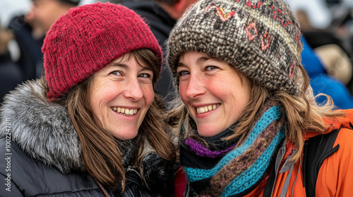 Joyful Moment Between Two Women Smiling Outdoors