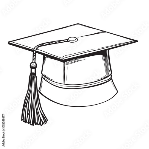 flat line art style illustration ofgraduation cap in focus