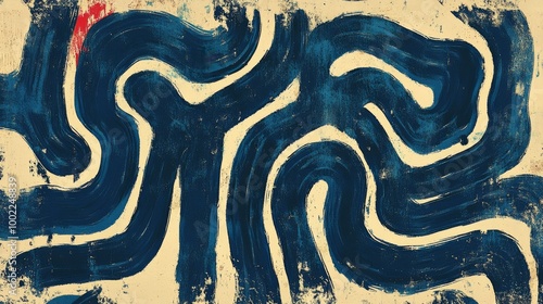 Abstract blue wave pattern on textured background with varying line thickness