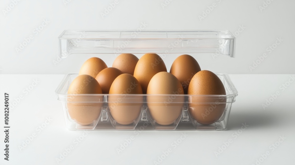 Eggs in a transparent plastic egg container, emphasizing clarity and freshness Eggs in a transparent plastic egg container, emphasizing clarity and freshness