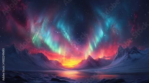 Wallpaper Mural Aurora Borealis over Snowy Mountains Torontodigital.ca