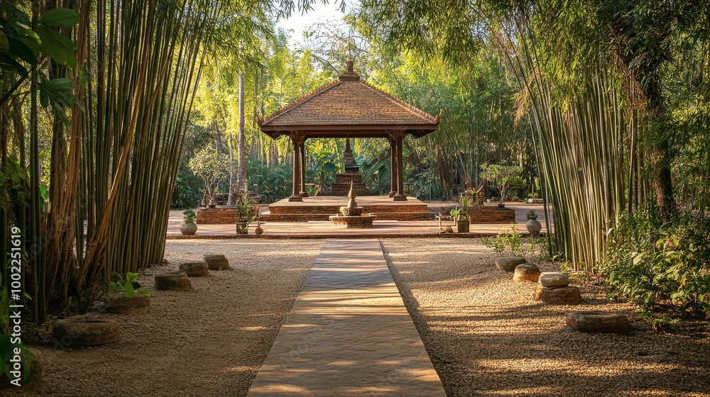 The peaceful bamboo groves and meditation areas at Wat Pa Dara Phirom, a temple in Mae Rim. The peaceful bamboo groves and meditation areas at Wat Pa Dara Phirom, a temple in Mae Rim.