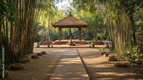 The peaceful bamboo groves and meditation areas at Wat Pa Dara Phirom, a temple in Mae Rim. photo