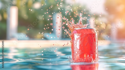 Juicy splash of a soda can product placement pool background