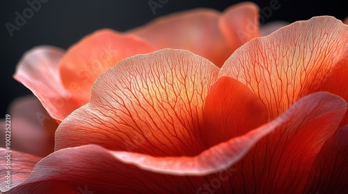 Close-up of a delicate, soft, peach-colored flower petal with intricate veins.