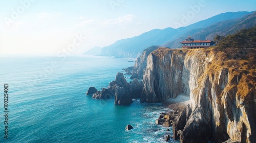 The stunning coastline of Busan's Taejongdae Resort Park, known for its breathtaking sea views and cliffs. photo