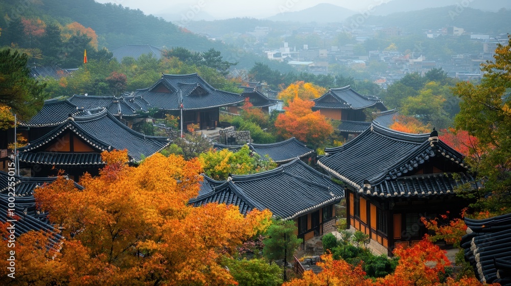 The stunning view of the Hanok Village in Suwon, showcasing traditional architecture and peaceful surroundings. The stunning view of the Hanok Village in Suwon, showcasing traditional architecture and peaceful surroundings.