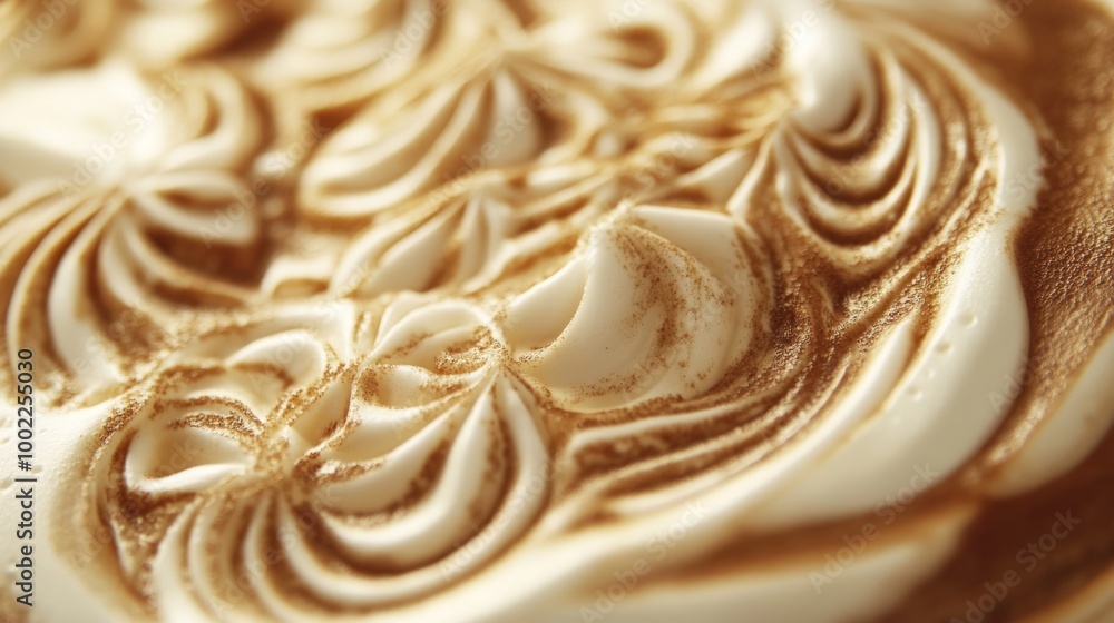 Mocha latte art close-up, revealing intricate patterns formed by the foamy milk Mocha latte art close-up, revealing intricate patterns formed by the foamy milk