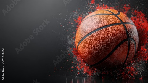A blazing basketball ignites action in a dynamic sports-themed background at ...