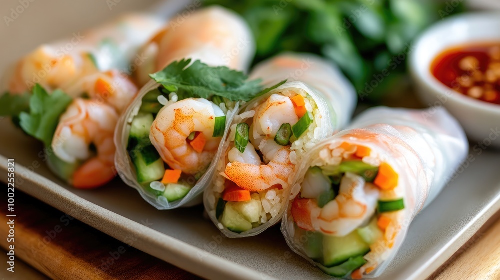 Fresh Shrimp Spring Rolls with Herbs and Sauce Fresh Shrimp Spring Rolls with Herbs and Sauce