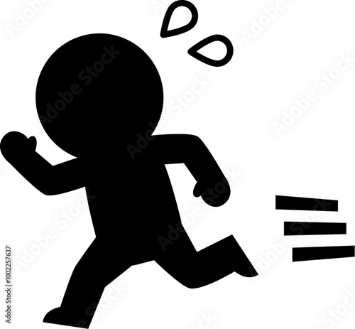 必死で走る人物のデフォルメシルエットイラスト