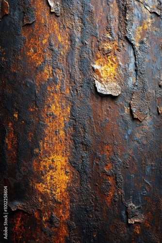 Rusty metal surface with peeling paint and vivid orange and brown colors