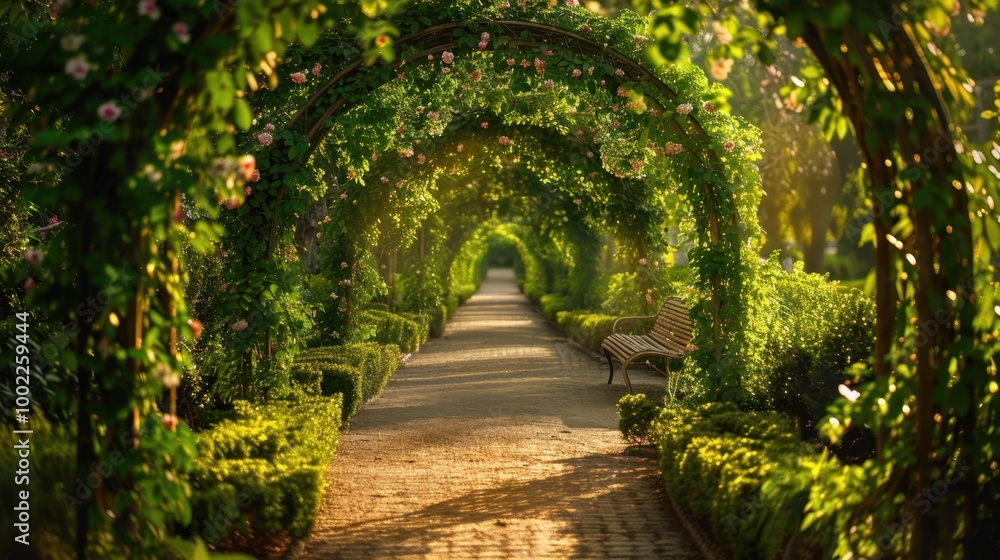 Romantic Garden Path with Vine-Covered Arches Romantic Garden Path with Vine-Covered Arches