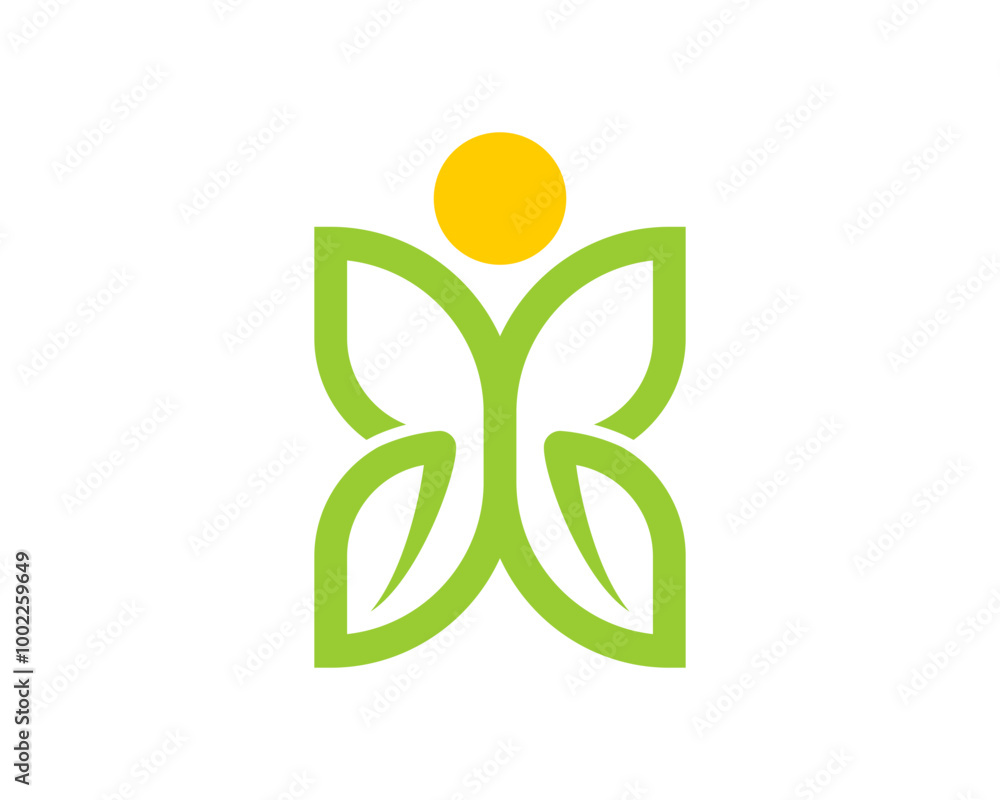 Butterfly and leaf with sun rise vector logo Butterfly and leaf with sun rise vector logo