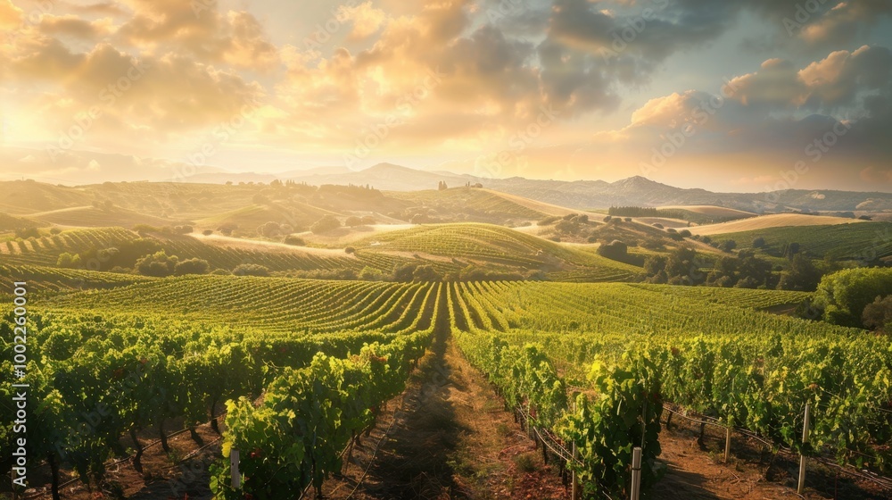 Fototapeta premium Scenic Vineyard Hills with Stretching Grape Vines