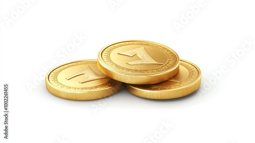 Golden coins illustration. 3D currency concept. Realistic gold coins icon with shadows, isolated on white background.