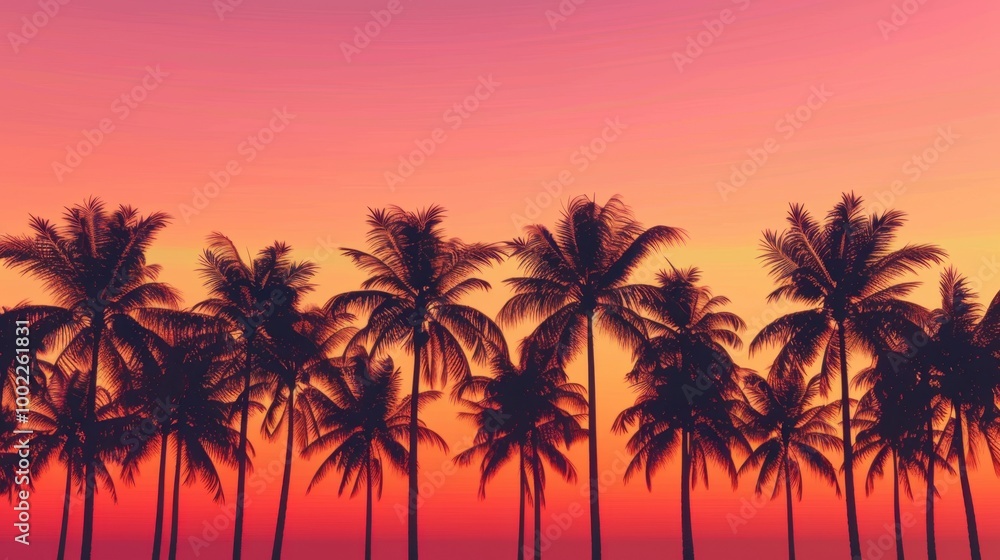 Obraz premium Silhouette of Palm Trees Against Tropical Sunset