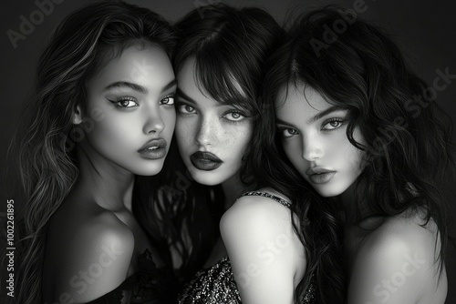 A Close-up Portrait of Three Young Women with Long Hair