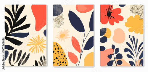 Modern Abstract Floral Patterns Featuring Bold Colors and Shapes for Home Decor