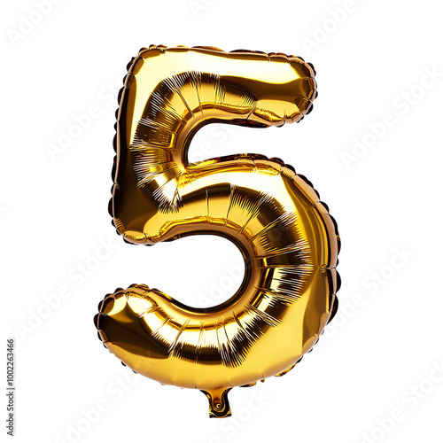 Gold Number 5 Balloon on Transparent Background for Celebrations and Events