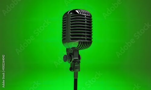 a retro microphone, green background, Generative AI 