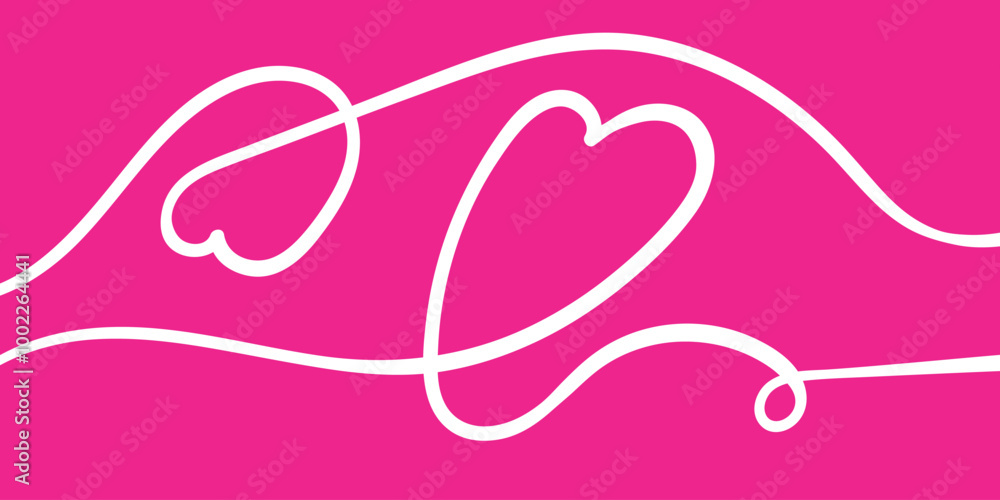 Obraz premium Valentines continuous line heart shape background. Vector illustration
