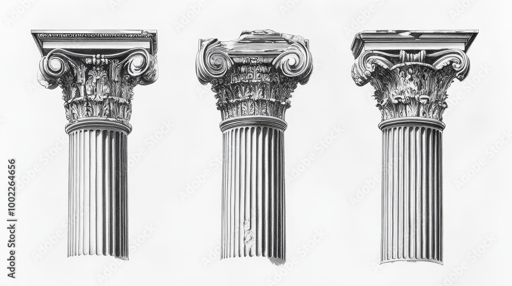 Four classical columns in ancient Greek and Roman architecture: Doric, Ionic, Corinthian, and Tuscan. Four classical columns in ancient Greek and Roman architecture: Doric, Ionic, Corinthian, and Tuscan.
