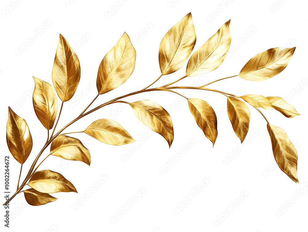 Golden laurel branch. Isolated on a transparent background.